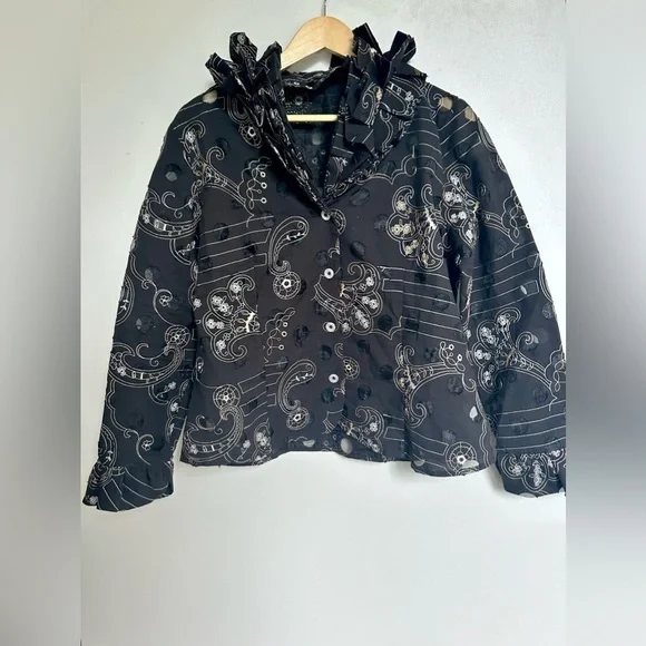 Samuel Dong  Ruffled neck Button Jacket Artsy Textured Blouse - Picture 3 of 11